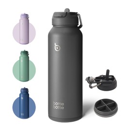 BOTTLE BOTTLE 40 oz sports water bottle stainless steel insulated water bottle with straw and pills holder (gray)