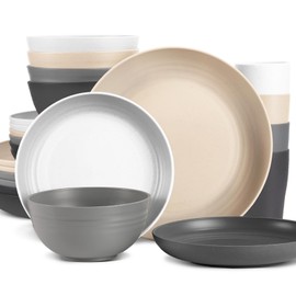 Gudvilla Wheat Straw Dinnerware Sets for 8, 32Pcs Lightweight Unbreakable Plates and Bowls Sets for Elderly Kids, Dishwasher Microwave Safe Plastic Dinnerware set, Plastic Dishes Set for Camping Rv