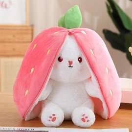 Bunny Plush Strawberry Stuffed Animal Carrot Rabbit Plushie Toy for Kids - Easter Gift for Girls Animal Plush:_Pink 35cm (13.8") Strawberry