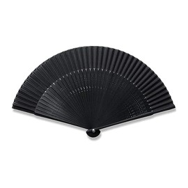 Aotake Kyodo 2019-600 Black Plain Folding Fan with Case, Black Solid Black Bone Natural Bamboo
