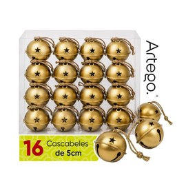 Artego Cascabeles navideños esferas Set de 16 cascabeles 5cm diámetro para Colgar árbol de Navidad de Metal decoración navideña (Golden - Glory)