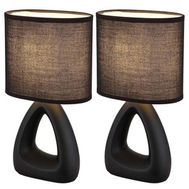 GLOBO Table Lamp Ceramic Black Bedside Lamp Textile Shade Bedroom Lamp Black E14 Socket L x W x H 17 x 10 x 30 cm Set of 2