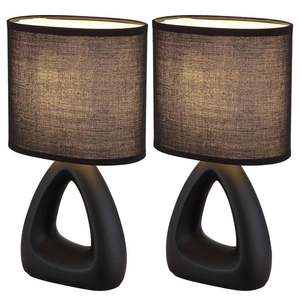 GLOBO Table Lamp Ceramic Black Bedside Lamp Textile Shade Bedroom