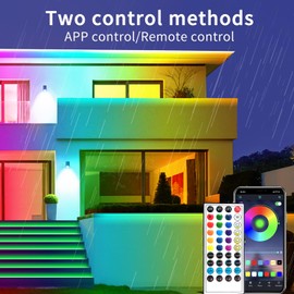 vimeepro 200Ft Outdoor Waterproof LED Strip Lights,Music Sync RGB IP68 Led Lights with App and Remote Control,Color Changing Waterproof RGB Exterior Rope Self Adhesive Back,Balcony,Roof,Garden,Party