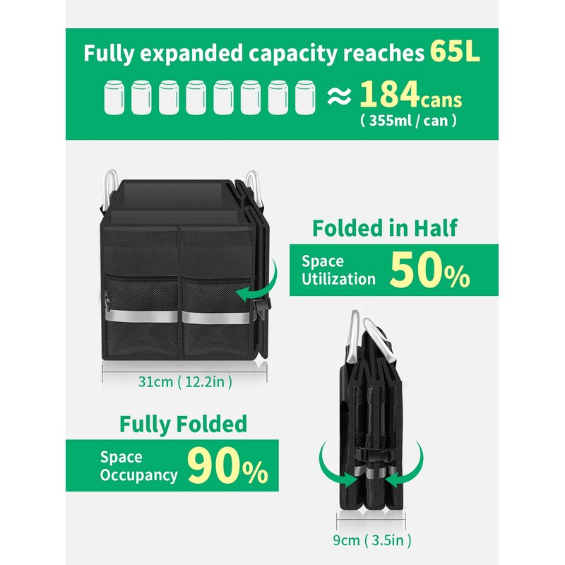 Oasser Trunk Organizer Cargo Organizer Trunk Storage Waterproof Collapsible Durable