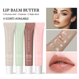Tinted Lip Butter Balm, 4 Colors Moisturizing Lip Gloss Clear Jelly Yummy Tint Lip Stain, Long Lasting Hydrating Glow Reviver Lip Care Oil, Christmas Makeup Gift for Women