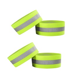 Boxonly 4 PCS Reflective Wrist Strap 4x1.5cm Safety Gear Reflective Wristbands High Visibility Ankle Bands Reflector Armband Self-Adhesive Reflective Bands for Walking,Night Sports Fluorescent Green