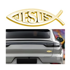 JNNJ Jesus Fish Sticker, Christian Cross Fish Emblem Metal Look Sticker, Jesus Christian Fish Symbol Car Decorations, Car Accessories, Universal Decoration Decal for SUV, Car (Gold)