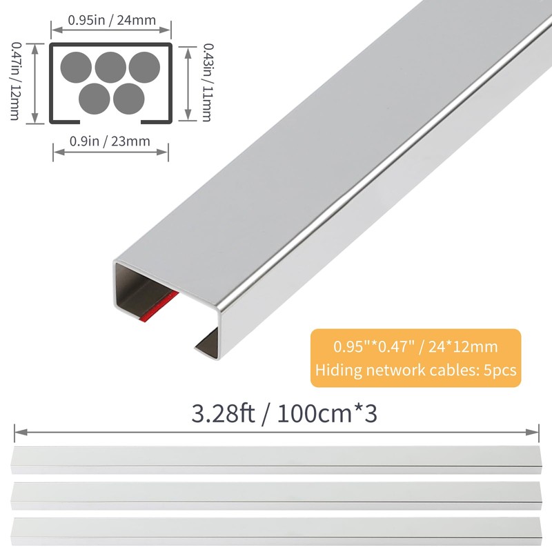 Stainless Steel Management Raceway of Cables, 3-Pack 39.37in Metal Cable