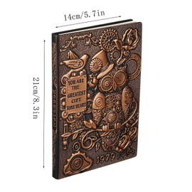 XUAN Vintage Leather A5 Notebook Lined, Travel Journal Hardcover Diary, Embossed, 200 Pages, Anniversary Birthday Gift for Men Women Dad 3D Owl Copper
