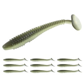 RUNCL ProBite Paddle Tail Swimbaits Green Shiner, Soft Fishing Lures - Natural Oils, Ribbed Design, Paddle Tail, Hook Slot, Proven Colors - Bass Fishing Lures Baits 01 (5in, Pack of 10)