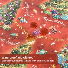 Yofori Christmas Table Cloth Wipe Clean PVC Xmas Tablecloth Rectangle Red Plastic Table Cover Waterproof Wipeable Vinyl Oilcloth for Spring festival New Year Dining Party (Christmas Trees, 137x180cm)