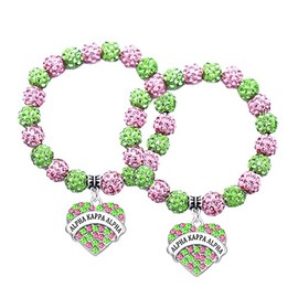 DATOA Graduation Sorority Gifts Bracelet Pink and Green Bead Bracelet Alpha Kappa A Greek Paraphernalia Sorority Jewelry Gifts-Heart