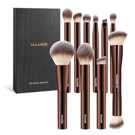 MAANGE 10 Piezas Set de Brochas para Maquillaje con Estuche de Regalo, Brochas de Maquillaje Profesionales de Mango Corto de Aluminio para Base, Polvo