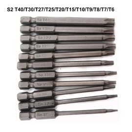 11pcs Torx Driver Set, 1/4 Inch Hex Shank, 75mm Long T6/ T7/ T8/ T9/ T10/ T15/ T20/ T25/ T27/ T30/ T40 Torx Head Security Screw Driver Bit Set with Tamper Proof Star 6 Points Screwdriver Kit Tools