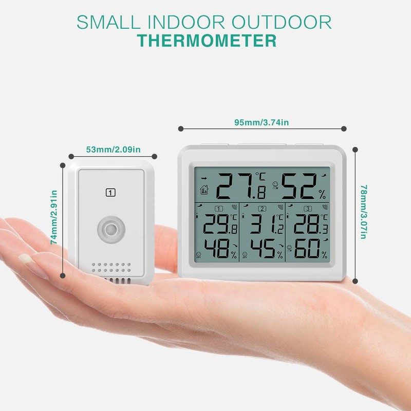 ORIA Indoor Outdoor Thermometer, Digital Hygrometer Thermometer with 3 Sensors,