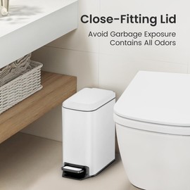 Cesun Cesun Small Bathroom Trash Can with Lid Soft Close, Step Pedal, 6 Liter / 1.6 Gallon Stainless Steel Slim Garbage Can for Bedroom, Diaper Waste Basket with Removable Inner Bucket (White)