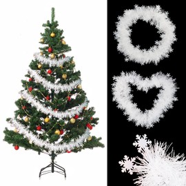 BHGT Pack of 6 Christmas Garlands White Christmas Garland 12 m Snowflakes Christmas Decoration Fir Garland Decoration for Christmas Tree Wreath Door Wall Fireplace