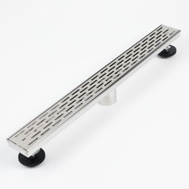Heaorld 24 Inch Linear Shower Drain Brushed Nickel, Rectangular Shower Floor Drain Kit 304 Stainless Steel, Removable Brick Pattern Grate, Hair Catcher, Leveling Feet