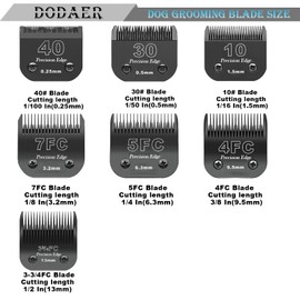 Black Detachable Pet Dog Grooming Clipper Stainless Steel Blades Set,Compatible with Andis,Oster A5,Wahl KM10 Series Clippers,Cut Length 1/100"(0.25mm) to 1/2"(13mm) ,7 Pack (10+30+40+7FC+5FC+4FC+3FC)