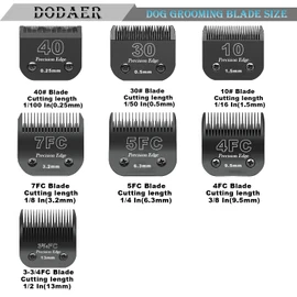 Black Detachable Pet Dog Grooming Clipper Stainless Steel Blades Set,Compatible with Andis,Oster A5,Wahl KM10 Series Clippers,Cut Length 1/100"(0.25mm) to 1/2"(13mm) ,7 Pack (10+30+40+7FC+5FC+4FC+3FC)