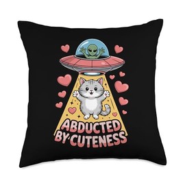 Abducted by Cuteness Alien Cat Humor Throw Pillow