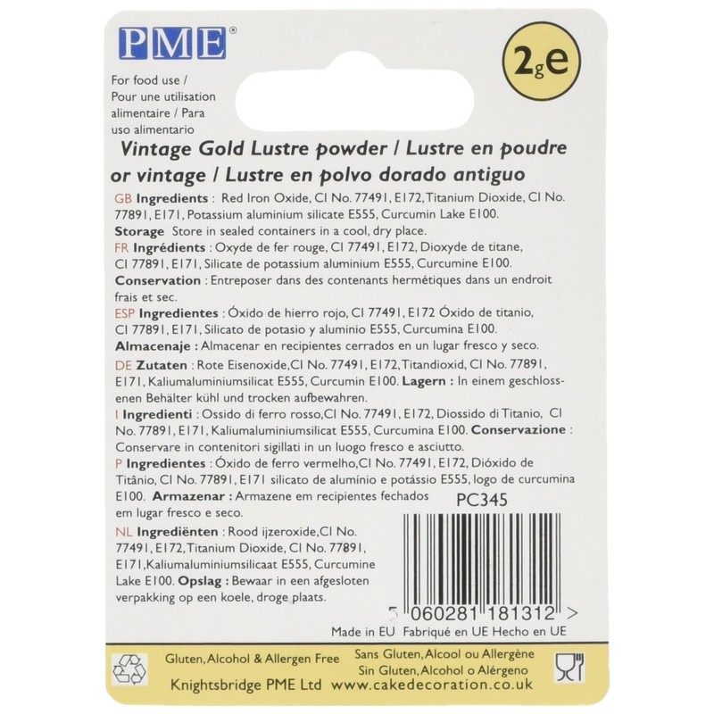 PME Edible Lustre Colour Vintage Gold