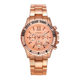 TIME100 Quartz Watch for Men and Women Skeleton Calendar Display Alloy Plated Band (Rose Gold)