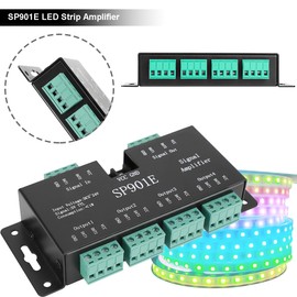 Youmile LED Strip Amplifier SP901E Pixel Signal Data SPI Repeater Controller Addressable RGB Light Strip 5V-24V with SM 2.54 3 Pin male and female Connector for WS2801 WS2811 WS2812B WS2813 WS2815
