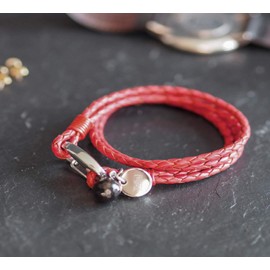 Tribal Steel Red Leather Bracelet for Women - Ladies Leather Charm Bracelet with a Crystal Charm, Stainless Steel Clasp