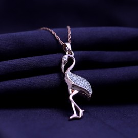 THE JEWEL ZONE Natural Diamond Accent Flamingo Pendant Necklace in 14k Rose Gold Over Sterling Silver
