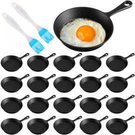 Remerry 20 Sets 4 Inches Cast Iron Skillets Mini Black Iron Nonstick Frying Pan Small Sizzling Plate Egg Pan Cast Iron Pot Bundle with Oil Brush for Indoor and Outdoor Restaurant Kitchen