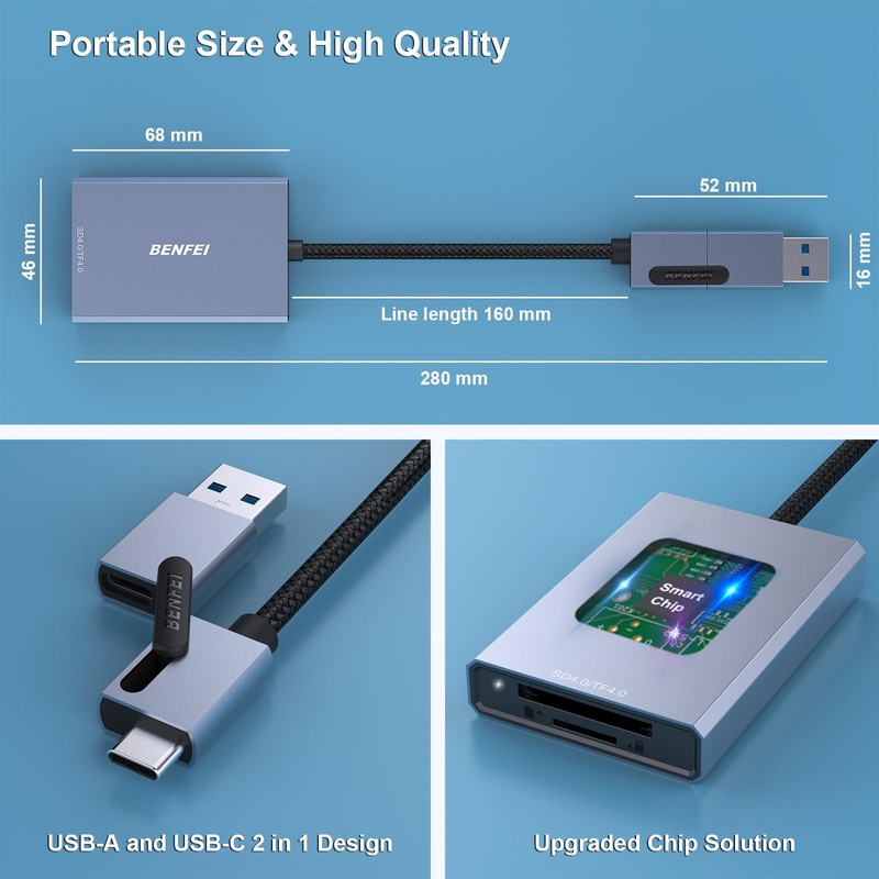 BENFEI SD 4.0 Card Reader, USB-C/USB-A 2-in-1 Memory Card Reader,