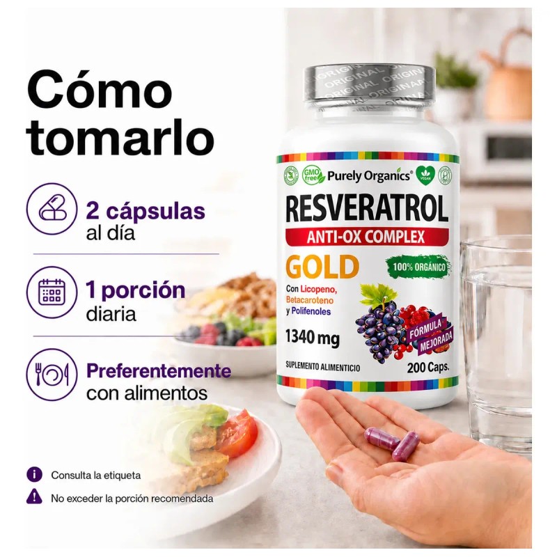 Resveratrol Gold 200 Cápsulas Suplemento Antioxidante Transresveratrol Complejo Antioxidantes Polifenoles