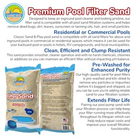 CLASSIC SAND & PLAY Swimming Pool Filter Sand for Above & Inground Pools, 40 lbs, Supports Residential and Commercial Filtration Systems, Premium Efficient Silica, No Clogging or Clumping, #20 Grade