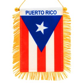 Anley 4 X 6 Inch Puerto Rico Fringy Window Hanging Flag - Mini Flag Banner and Car Rearview Mirror Décor - Fringed Puerto Rican Hanging Flag with Suction Cup