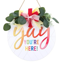 IARTTOP You are Here Sign for Classroom Decor Welcome Classroom Wood Art Sign Colorful Welcome Plaque for Kids Inspirational Quote Wreaths Round Wood Hanging for Back to School Decoration Gift