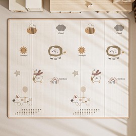 79x71 in Foldable Baby Play Mat,Waterproof Baby Playpen Mat,Portable Anti-Slip Baby Playmat,Thick Foam Floor Play Mat for Babies &Toddlers & Kids,Reversible Baby Crawling Mat for Indoor&Outdoor(Bear)