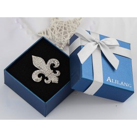 Alilang Silvery Tone Sparkle Clear Crystal Rhinestones French Fleur De Lis Lily Brooch Pin