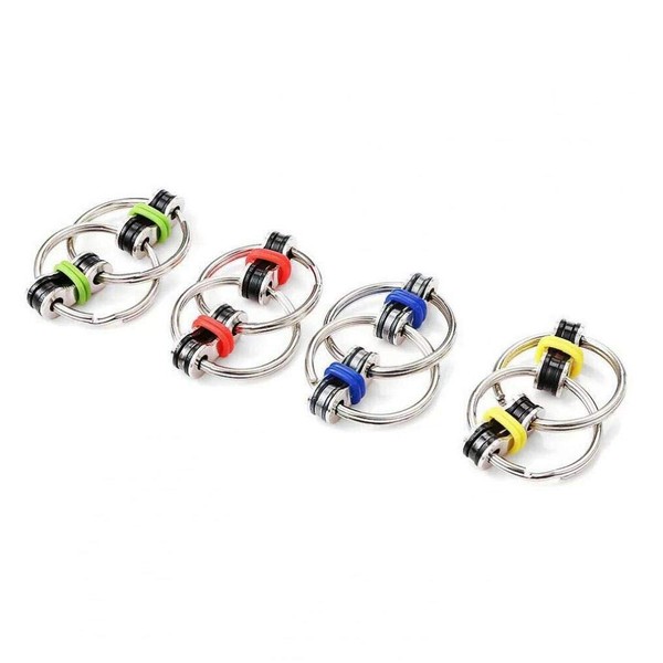 4pcs Flippy Chain Fidget Toy Stress Reducer Pack to Relieve Stress, Anxiety & Great for Add, ADHD & Autism, Bike Chain Toys Iron Rings for Adults & Kids
