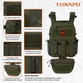 Tuxapo Tactical Molle Vest for Big Men with Quick Release Front Pouch Set Heavy-Duty Detachable and Reassembleable