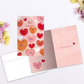 Tree-Free Greetings - Valentine's Day Greeting Cards for Grandchild - Artful Designs - 12 Cards + White Envelopes - Made in USA - 100% Recycled Paper - 4"x6" - Happy Hearts (FS64389)