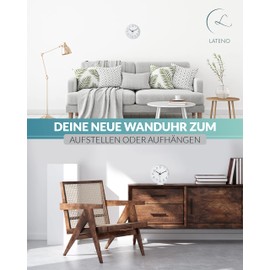 LATENO - Wall clock to stand up or hang up - white 20 cm - silent - classic and modern - quartz movement - wall clock without ticking sounds - modern wall clock