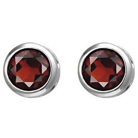 Jobo Women's Stud Earrings 925 Sterling Silver 2 Garnet Red Earrings, Silver, Garnet