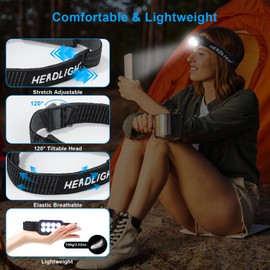 Stirnlampe LED Wiederaufladbar 2 Stück, Superhell 2500 Lumen 5 Lichtmodi Leichtgewichtig IPX6 Wasserdicht Leicht Sensor Kopflampe,Stirnlampen für Outdoor Camping Laufen Angeln,für Kinder Erwachsene