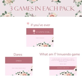 Blue Planet Fancy Dress Hen Party Games 3 in 1 - (48x If you've Ever, 30x What am I, 30x Dare Cards Dares) Funny Hen Night Accessories Girls Night Out Rose Gold Floral