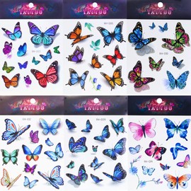 6 PCS 3D Bunte Schmetterling Temporäre Tattoos, Schmetterlinge Deko, Wasserdichte Klebetattoos für Damen und Mädchen, ideal für Festivals, Partys und kreative Körperkunst