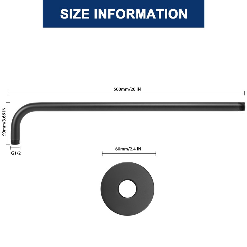 NearMoon Shower Arm, Extra Fixed Arm with Flange, Stainless Steel