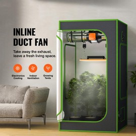 Happybuy Inline Duct Fan 4-Inch, 205 CFM EC-Motor Ventilation Exhaust Fan, Temperature & Humidity Controller for Cooling, Grow Tents, Hydroponics