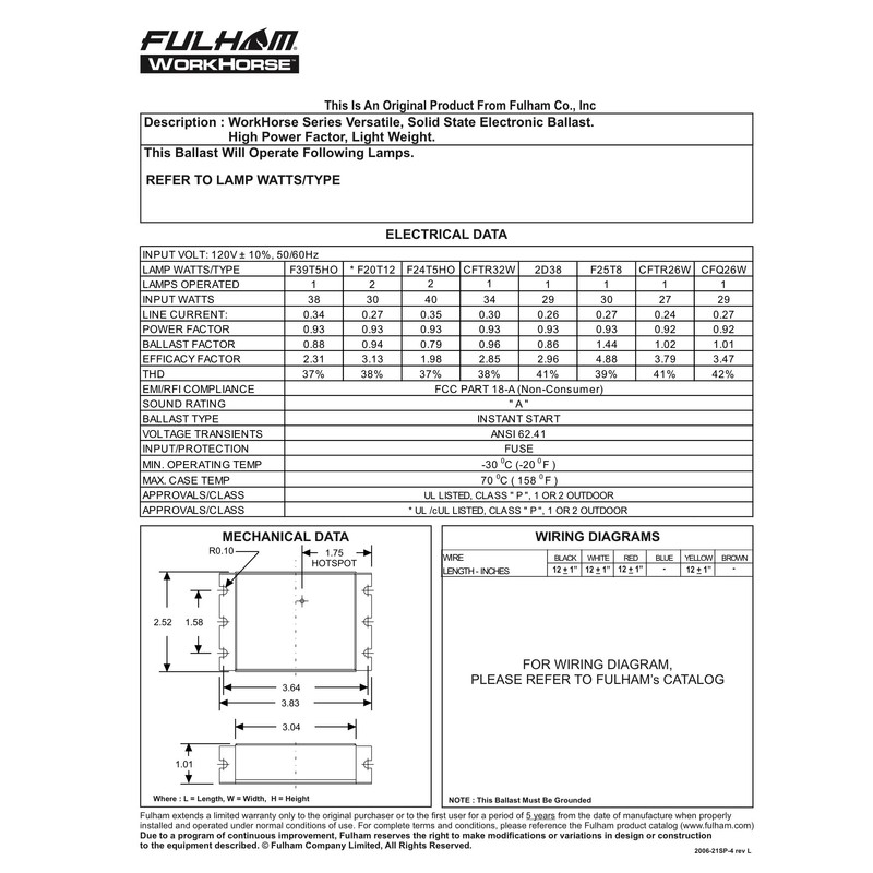 Fulham Lighting WH3-120-C Workhorse 3 Versatile Fluorescent Lamp Ballast, Silver